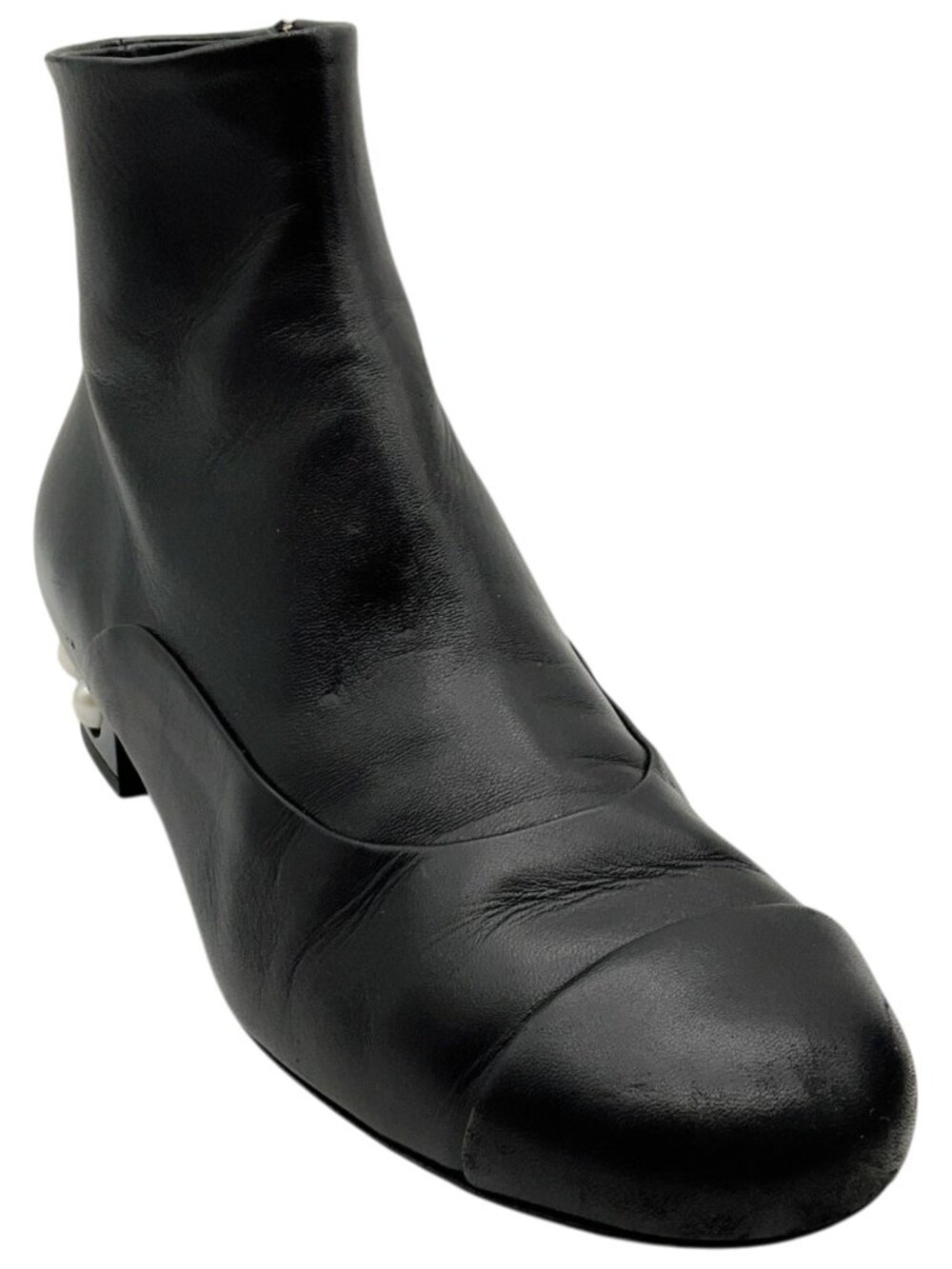 Chanel Black Leather Ankle Boots with Pearl Embellished Heel